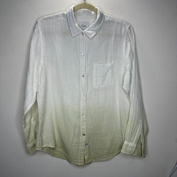Rails Ellis Blue Mint Dip Dye Button Down Long Sleeve Chest Pocket Gauze Shirt - Picture 2 of 14